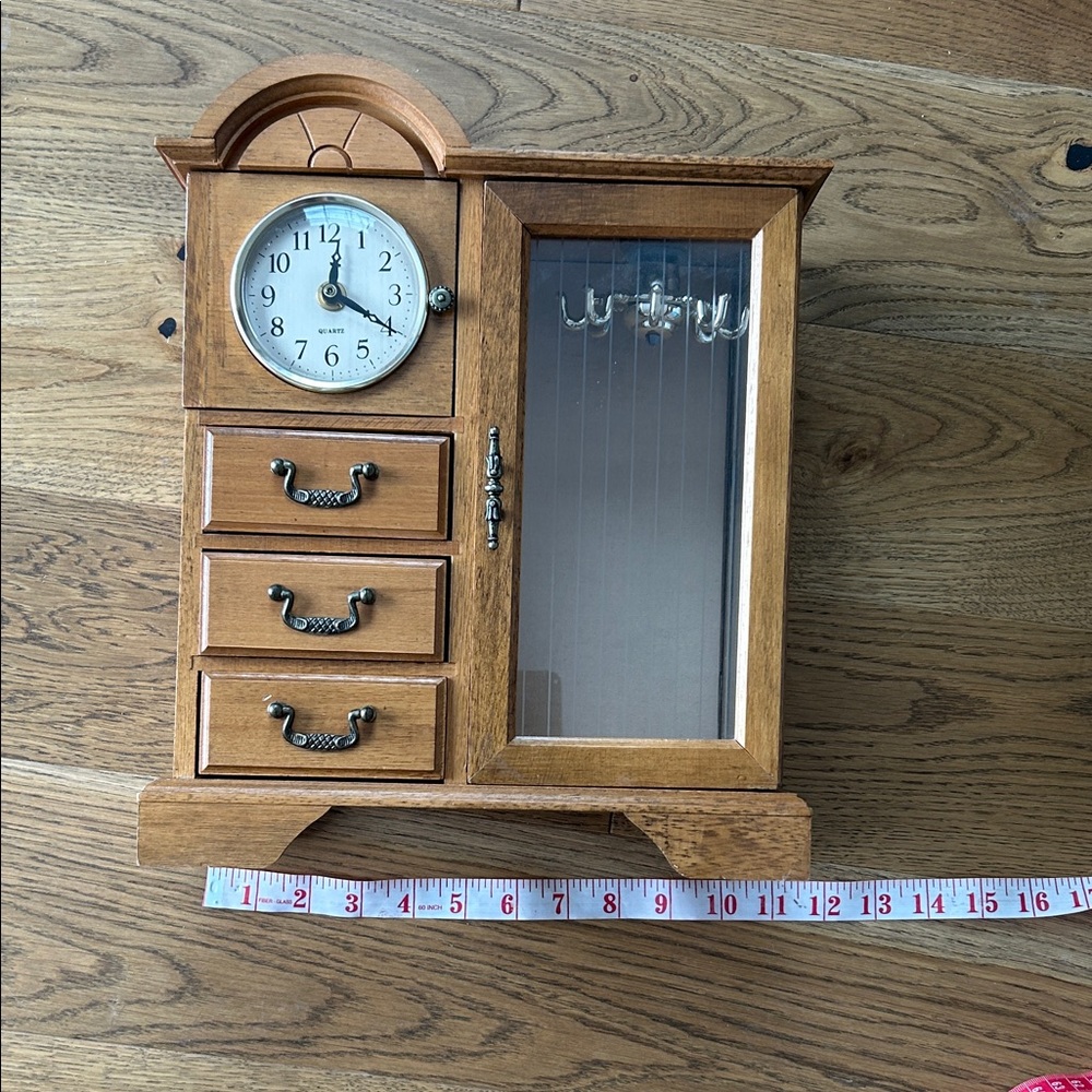 Wood Finish Jewelry Cabinet with Clock in Light Brown - Picture 10 of 10